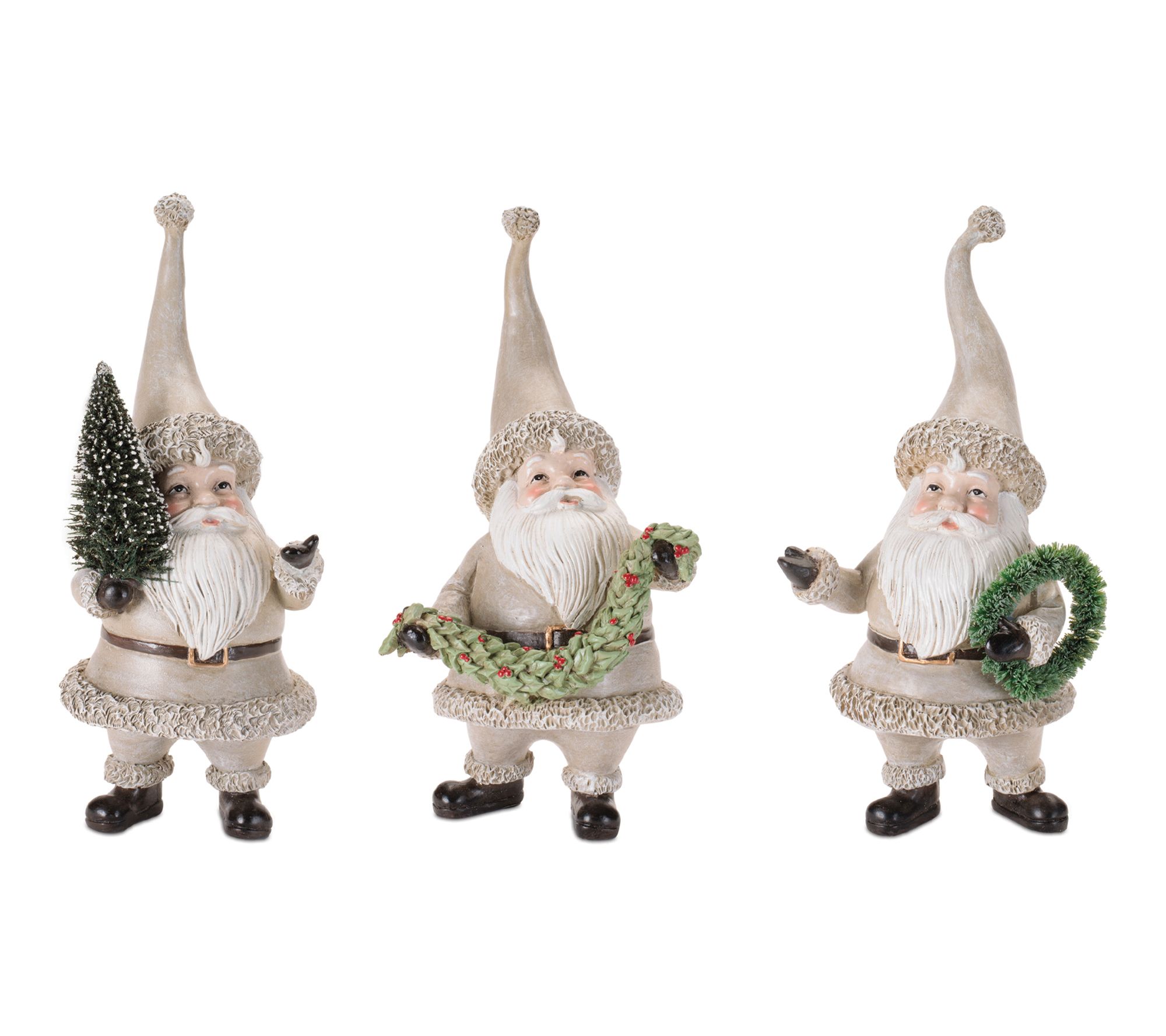 Melrose Rustic Santa Figurines with Tree and Wreath (Set of 3)