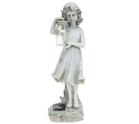 17-inch Girl w/Firefly Jar Solar Garden Statue by Valerie 