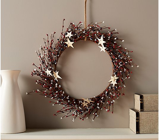 20" Americana Pip Berry and Star Wreath by Valerie