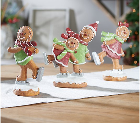 3-Piece Skating Gingerbread Family Figures by Valerie