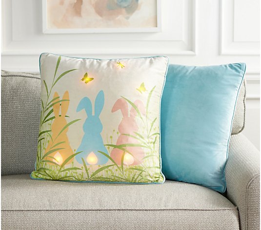 Home Reflections (2) 20x20" Novelty Easter Pillows w/ LED Lights