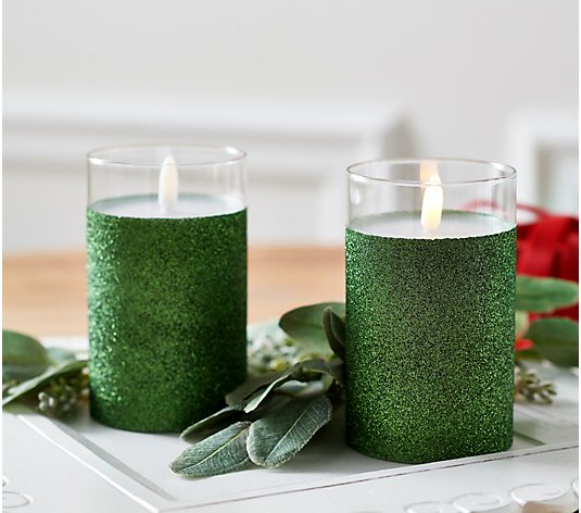 Lightscapes Set of (2) 5" Glittered Glass Flameless Candles