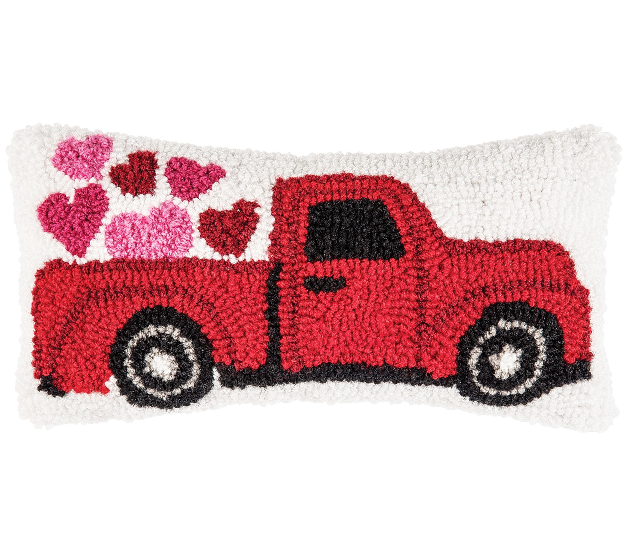 6" x 12" Heart Truck Hooked Valentine's Day Pillow by Valerie