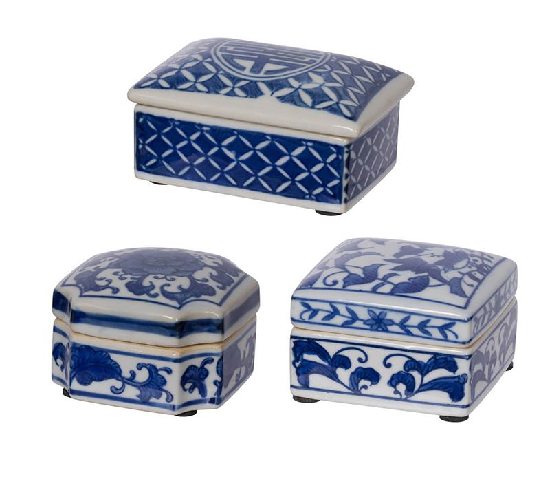 Barbara King Set of 3 Blue & White Decorative Storage Boxes