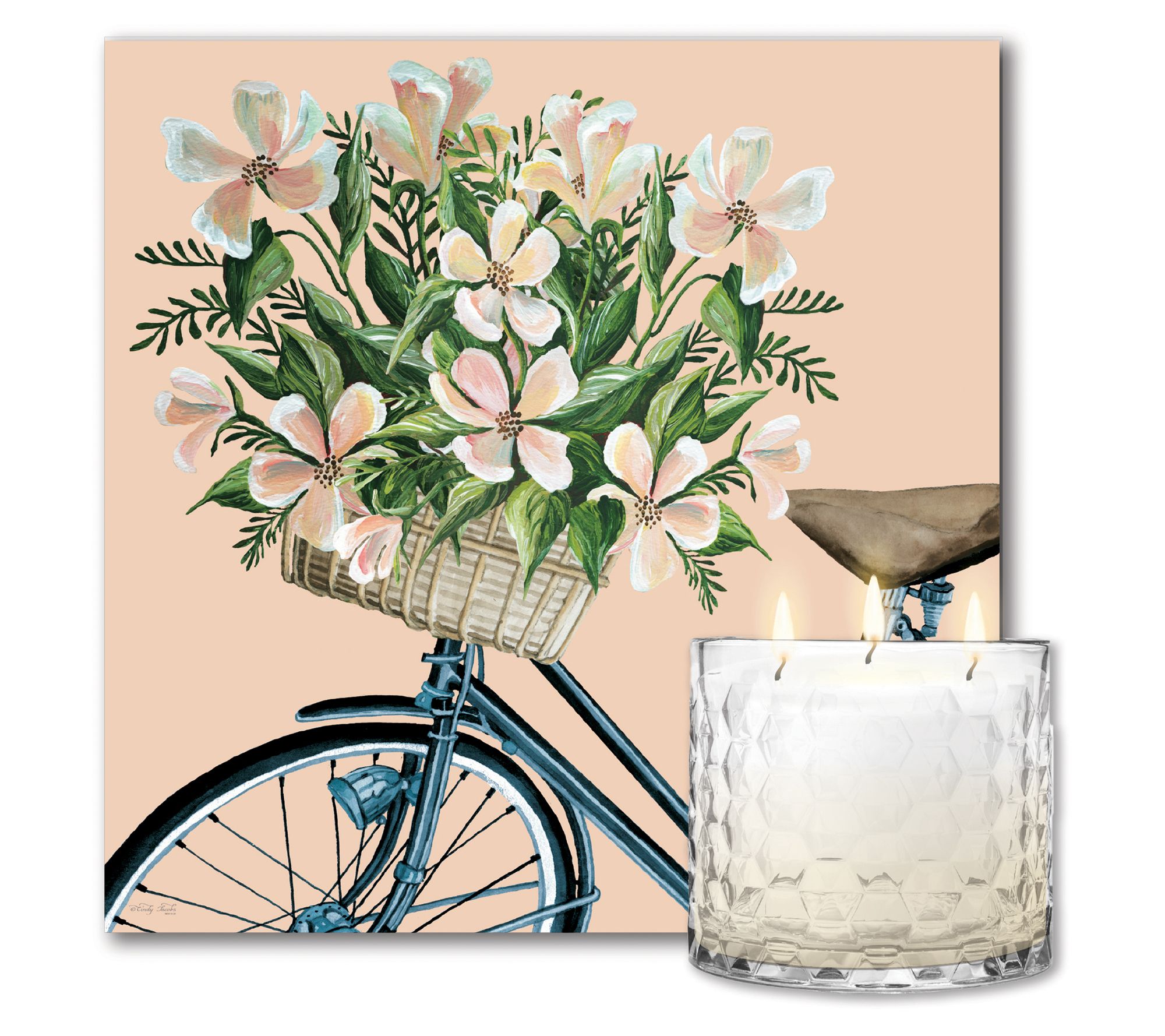 Courtside Coral Flowers II 8x8 Art Board & 15 oz 3-Wick Cand