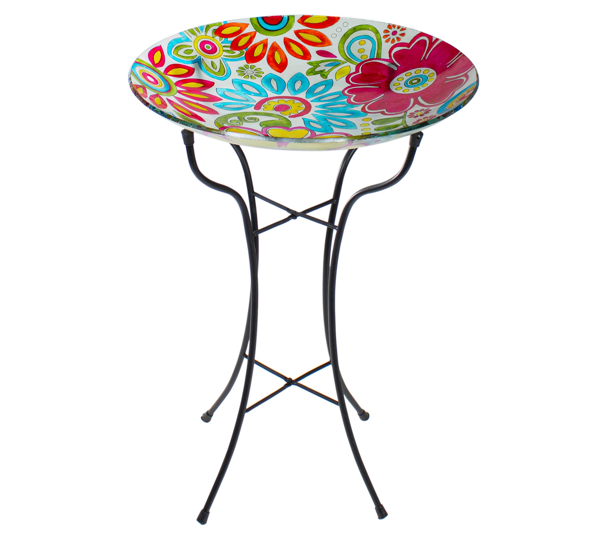 Northlight 18" Pastel Pink & Blue Flowers Painted Bird Bath