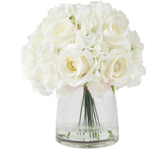 Pure Garden Cream Hydrangea & Rose Floral Arrangement w/ Vase