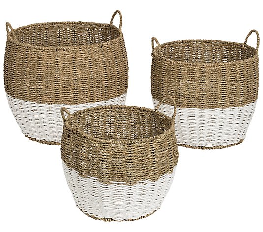 Honey-Can-Do Set Of 3 Round Nesting Seagrass 2-Color Baskets