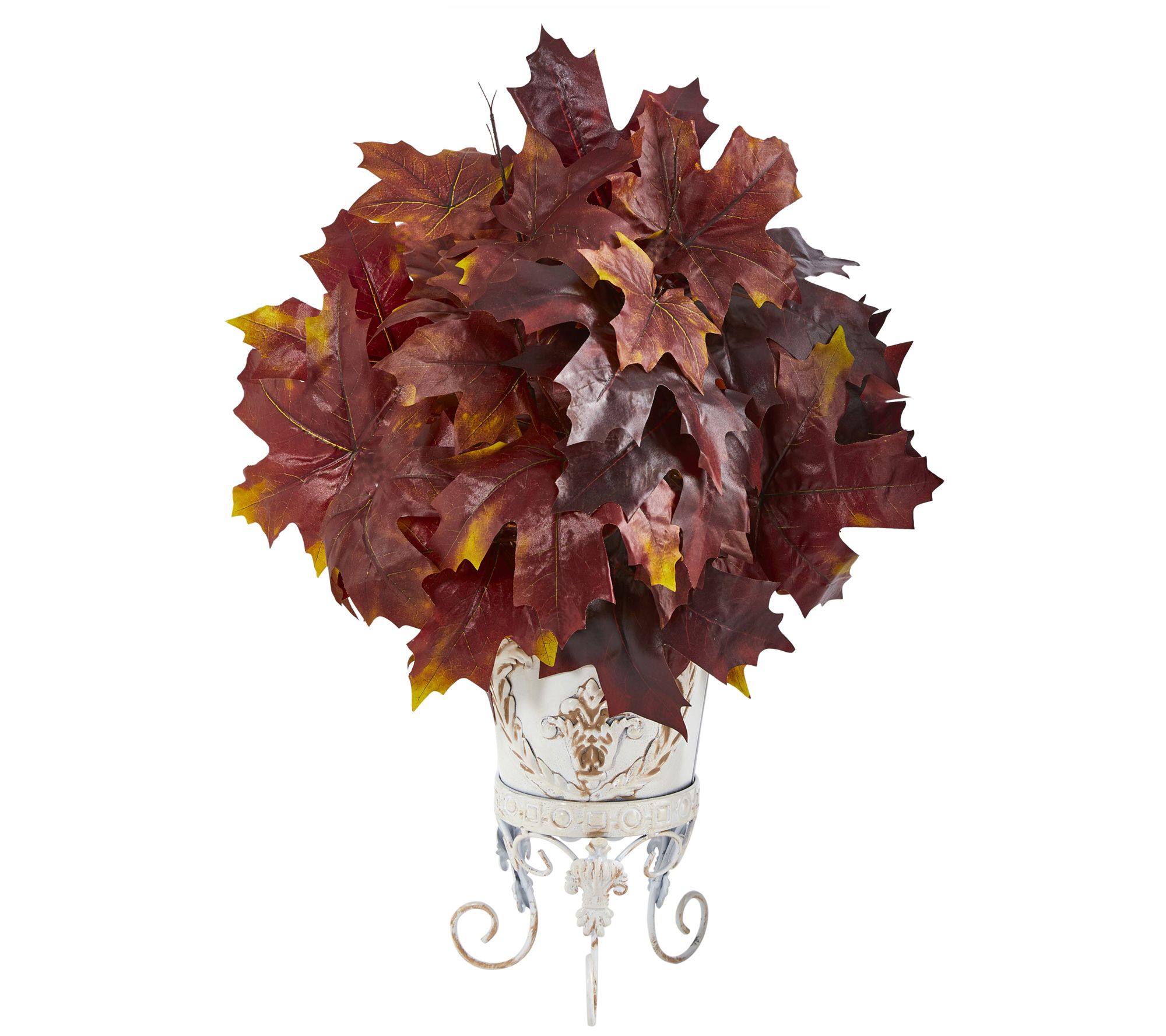 Nearly Natural 20" Autumn Maple Leaf Plant in Metal Planter