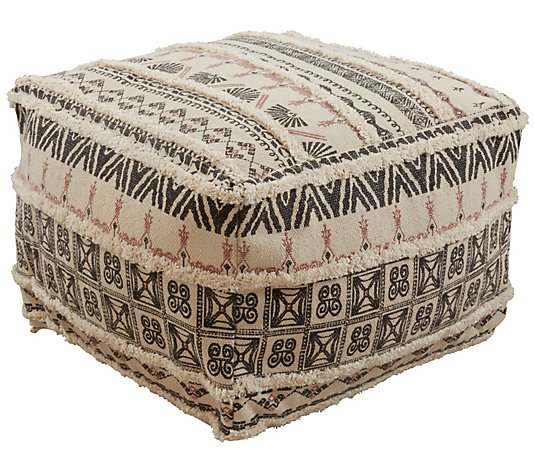 Cotton Floor Pouf With Printed and Tufted Design By Valerie