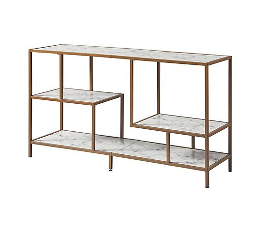 Teamson Home-Marmo TV Stand With Faux Marble top, Brass Finish