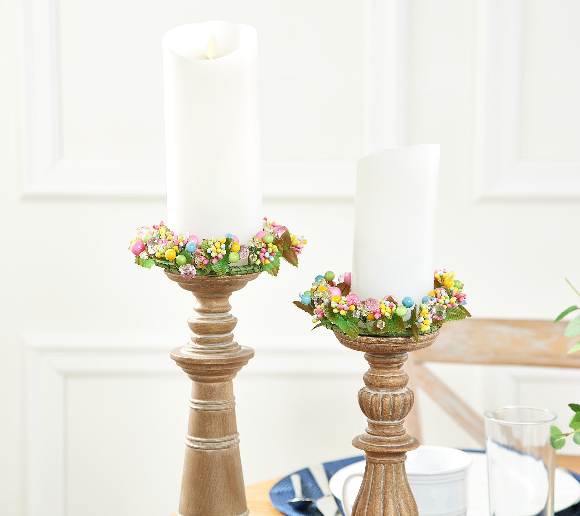 "As Is" Set of 2 Beaded & Pearl Candle Rings by Valerie
