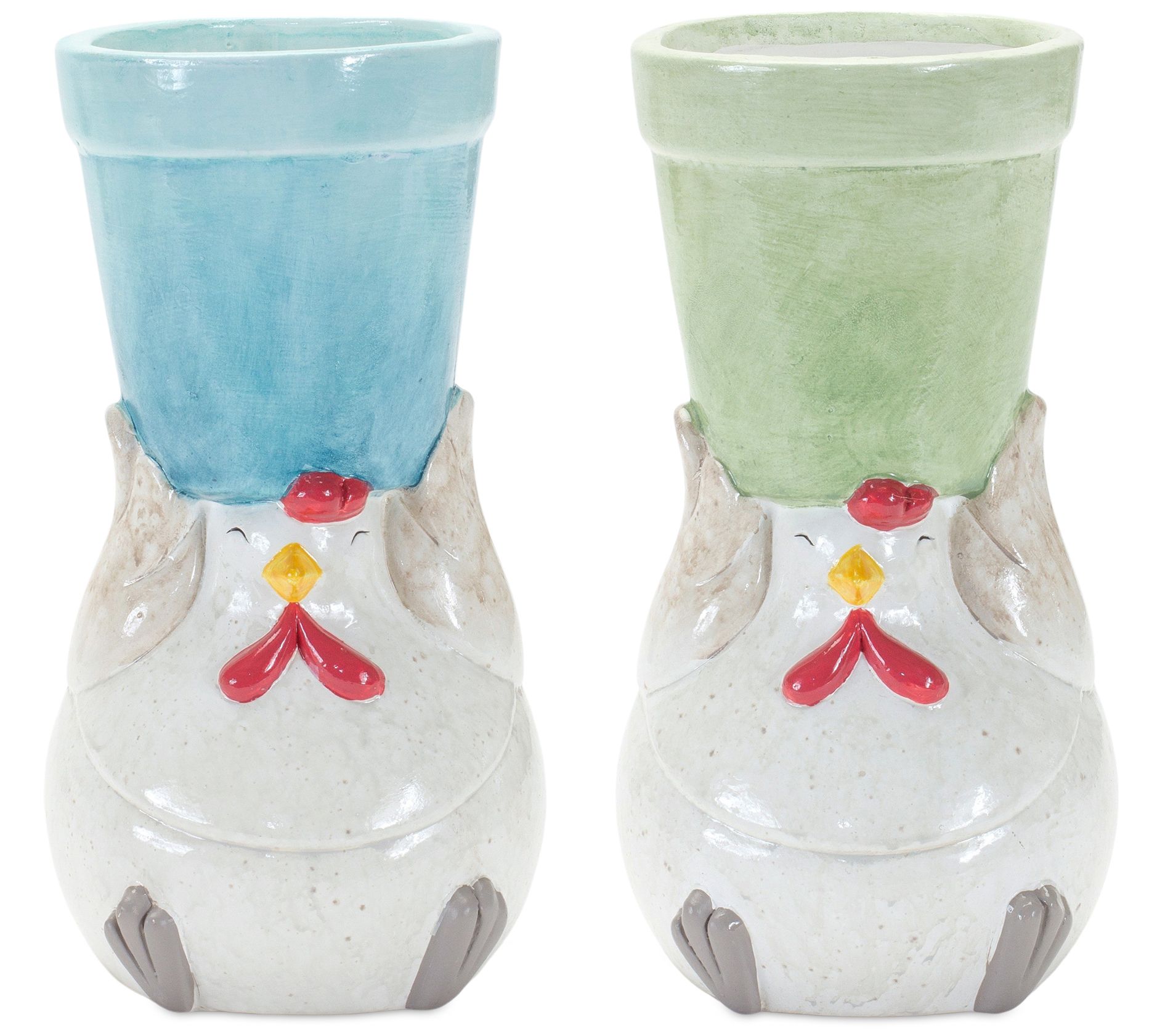 Melrose Terra Cotta Chicken with Flower Pot (Set of 2)