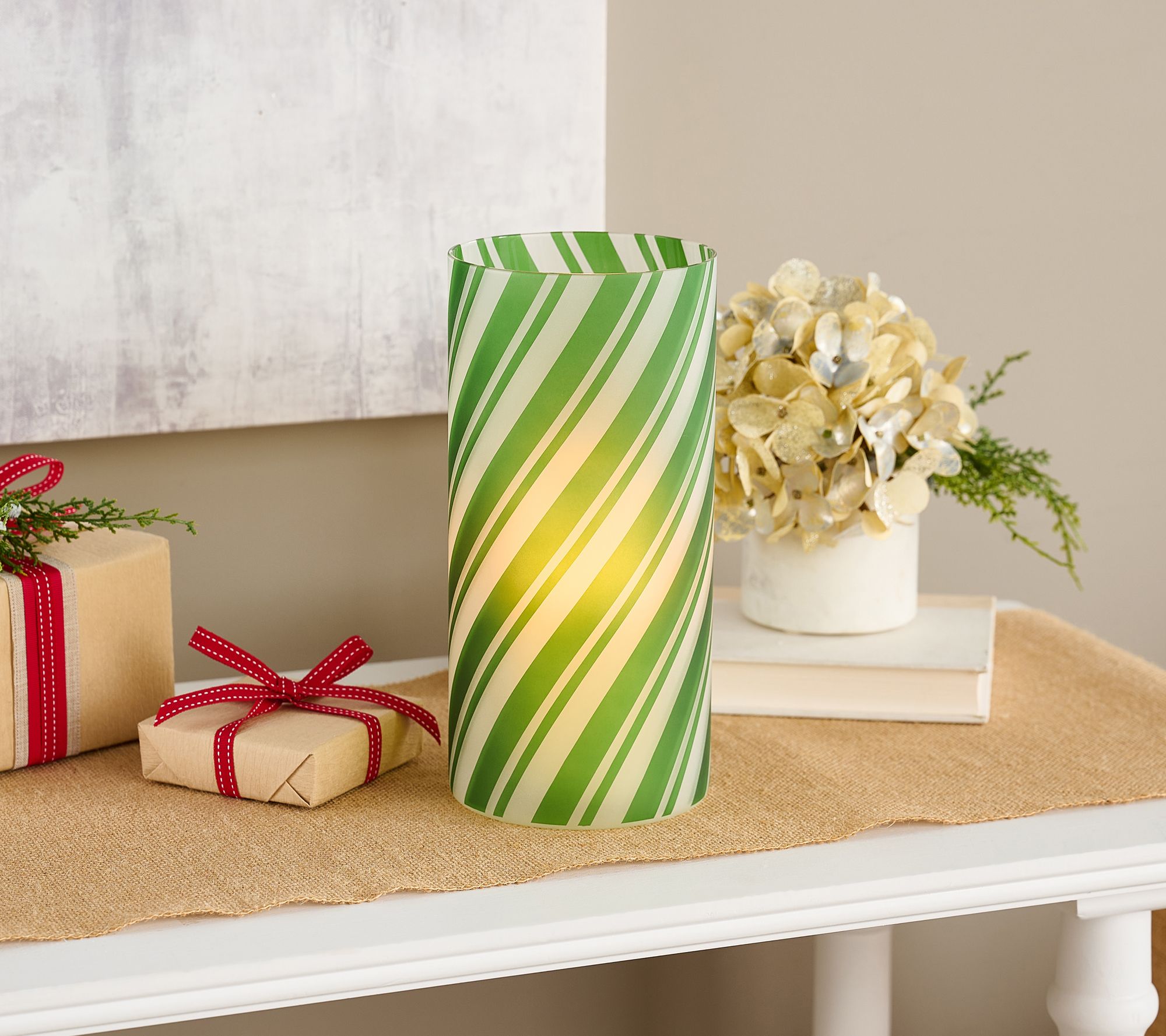 10" Illuminated Candy Cane Stripe Hurricane by Valerie