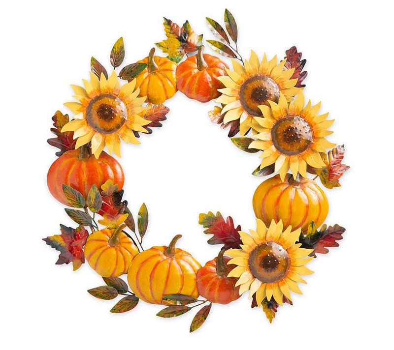 Evergreen Handcrafted Metal Sunflower & Pumpkin Autumn Wreath
