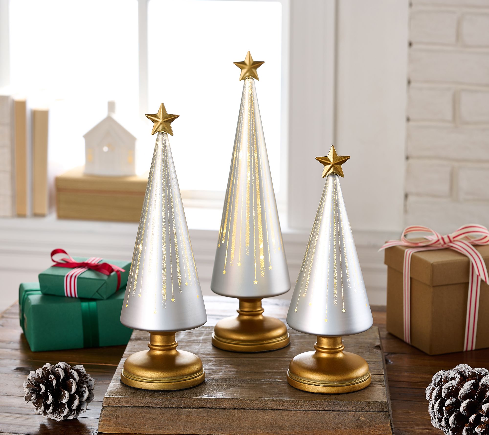 "As Is" Set of 3 Illuminated Starry Night Trees by Valerie