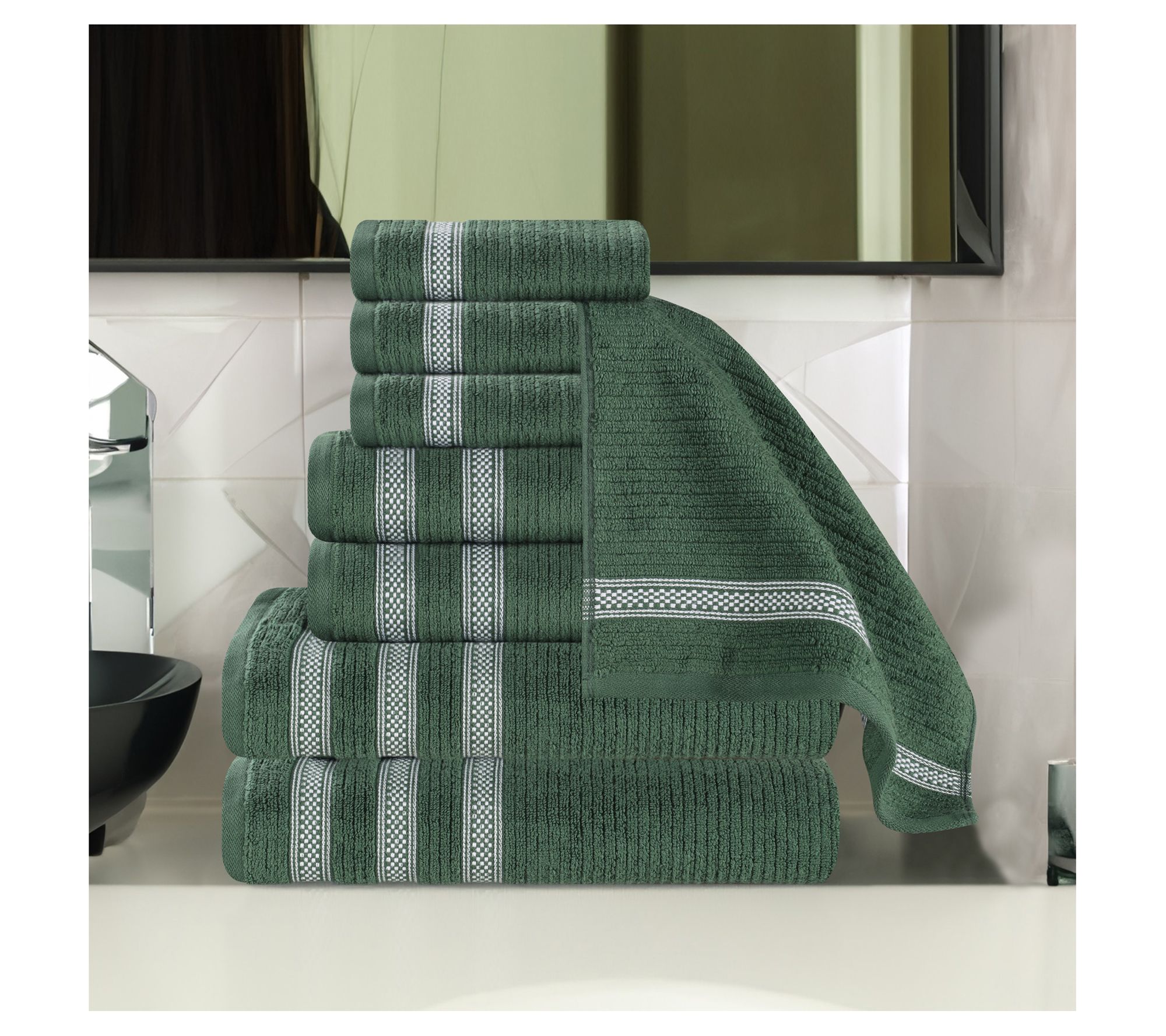 Superior 8pc Soft Zero Twist Cotton Ribbed Plush Towel Set