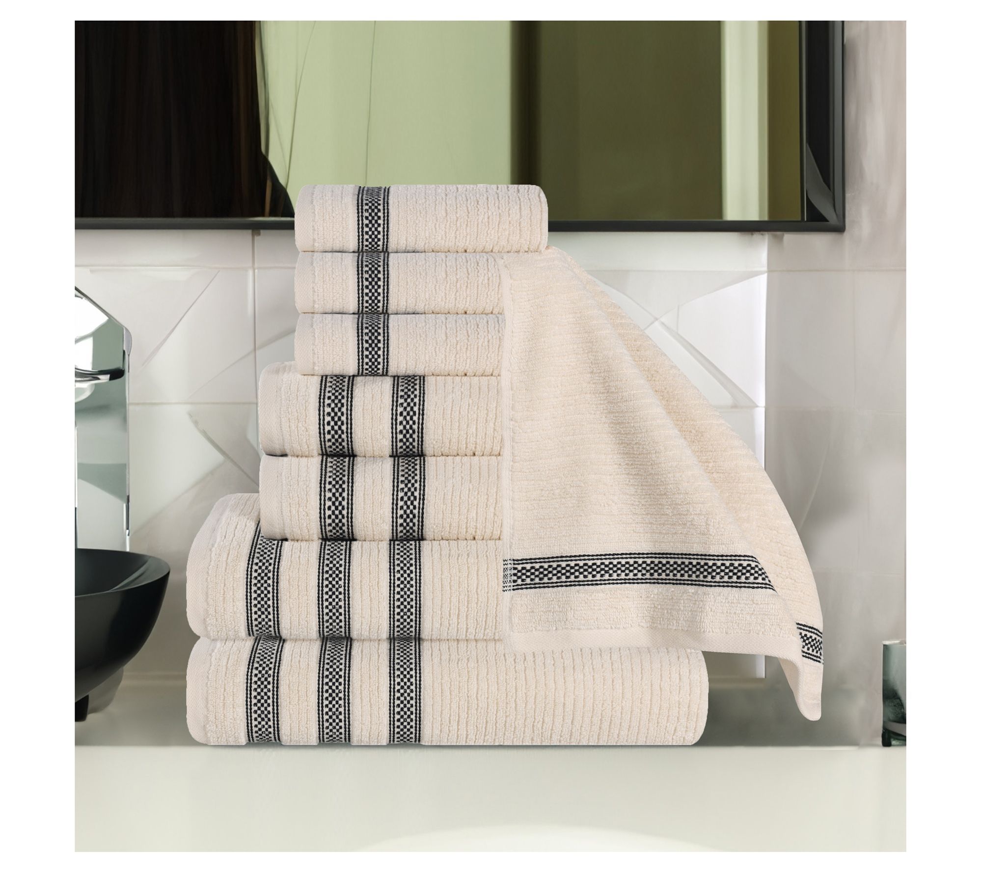 Superior 8pc Soft Zero Twist Cotton Ribbed Plush Towel Set