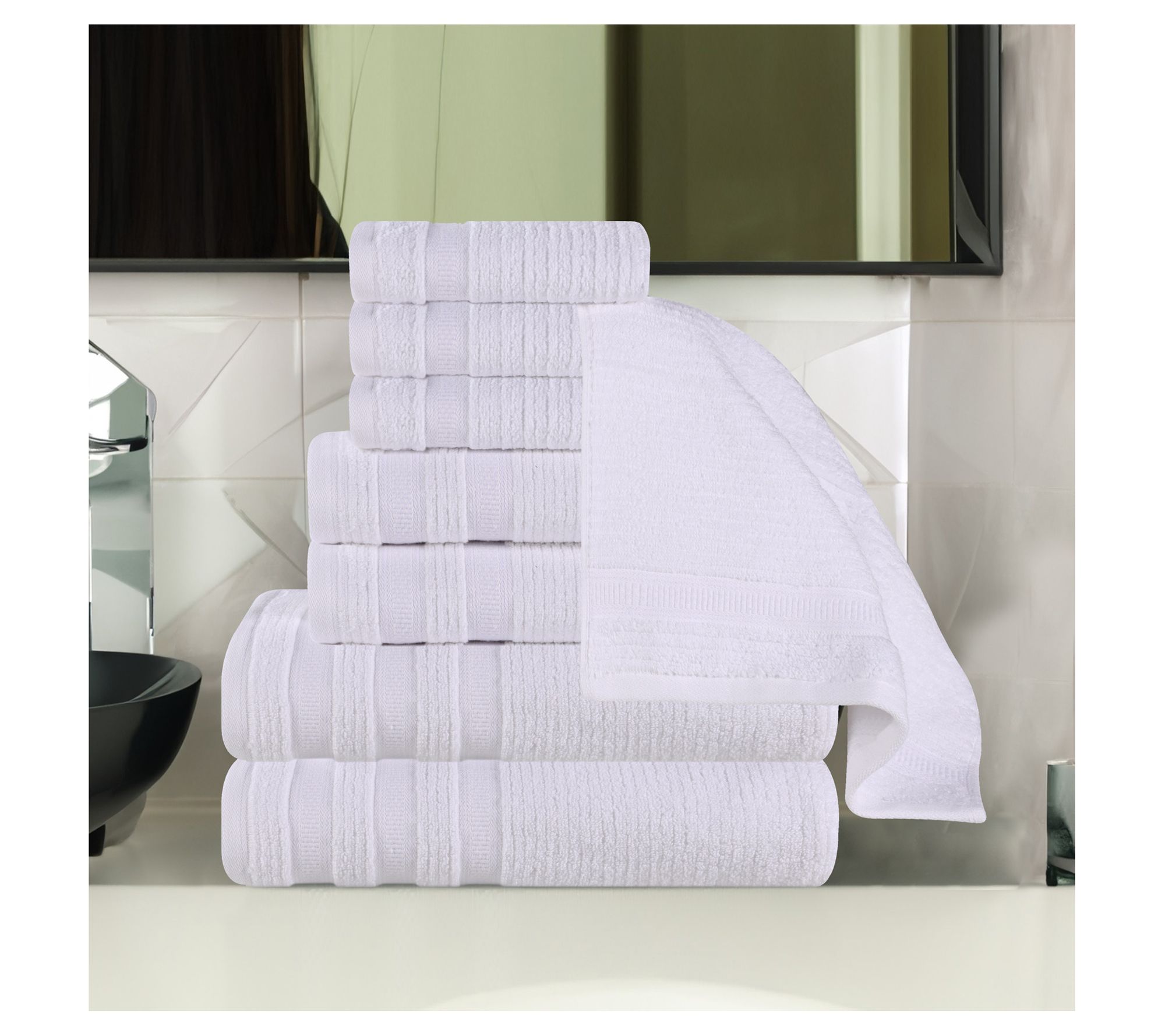 Superior 8pc Soft Zero Twist Cotton Ribbed Plush Towel Set