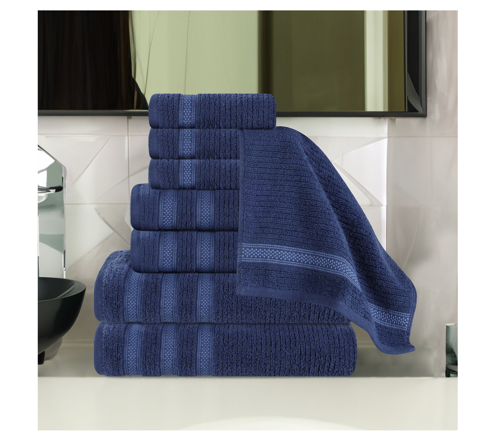 Superior 8pc Soft Zero Twist Cotton Ribbed Plush Towel Set