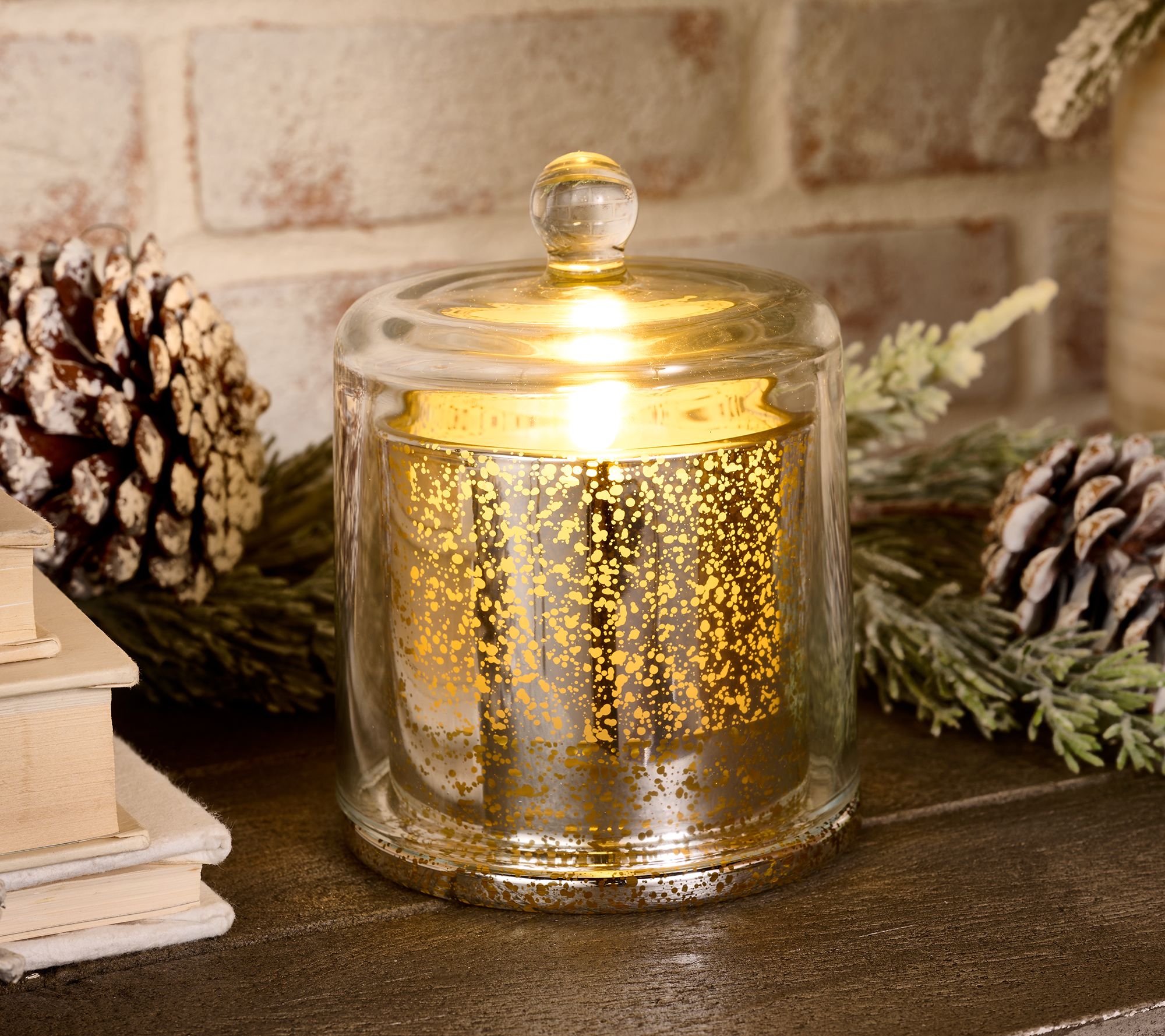 Lightscapes Mercury Glass Cloche with Flameless Candle