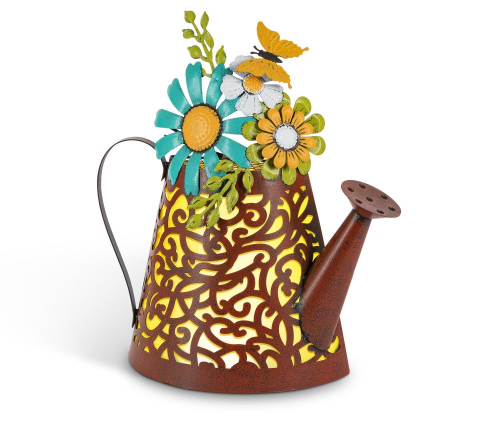 15 in. Solar Bronze Watering Can Garden Decor by Garden Meadow