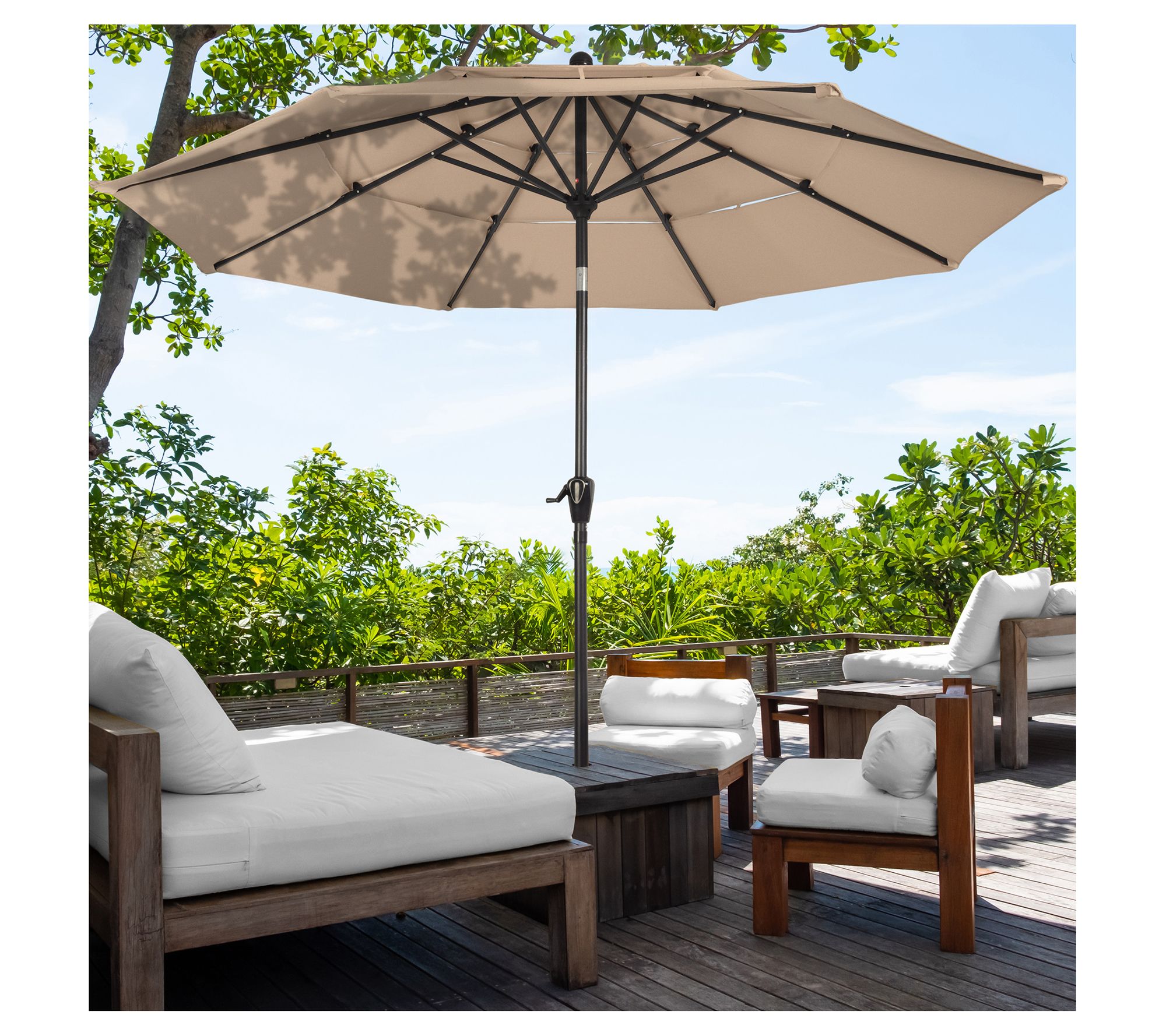 Pure Garden 10FT Patio Umbrella 3-Tiered Sunsha de Button Tilt