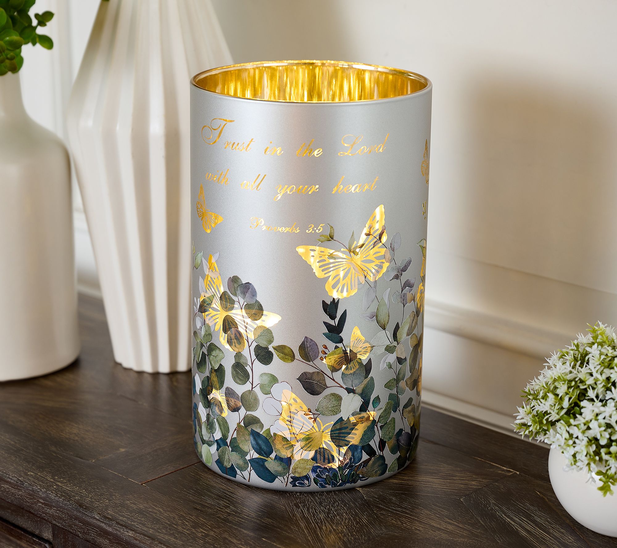 10" Illuminated Prayer Garden Hurricane by Valerie