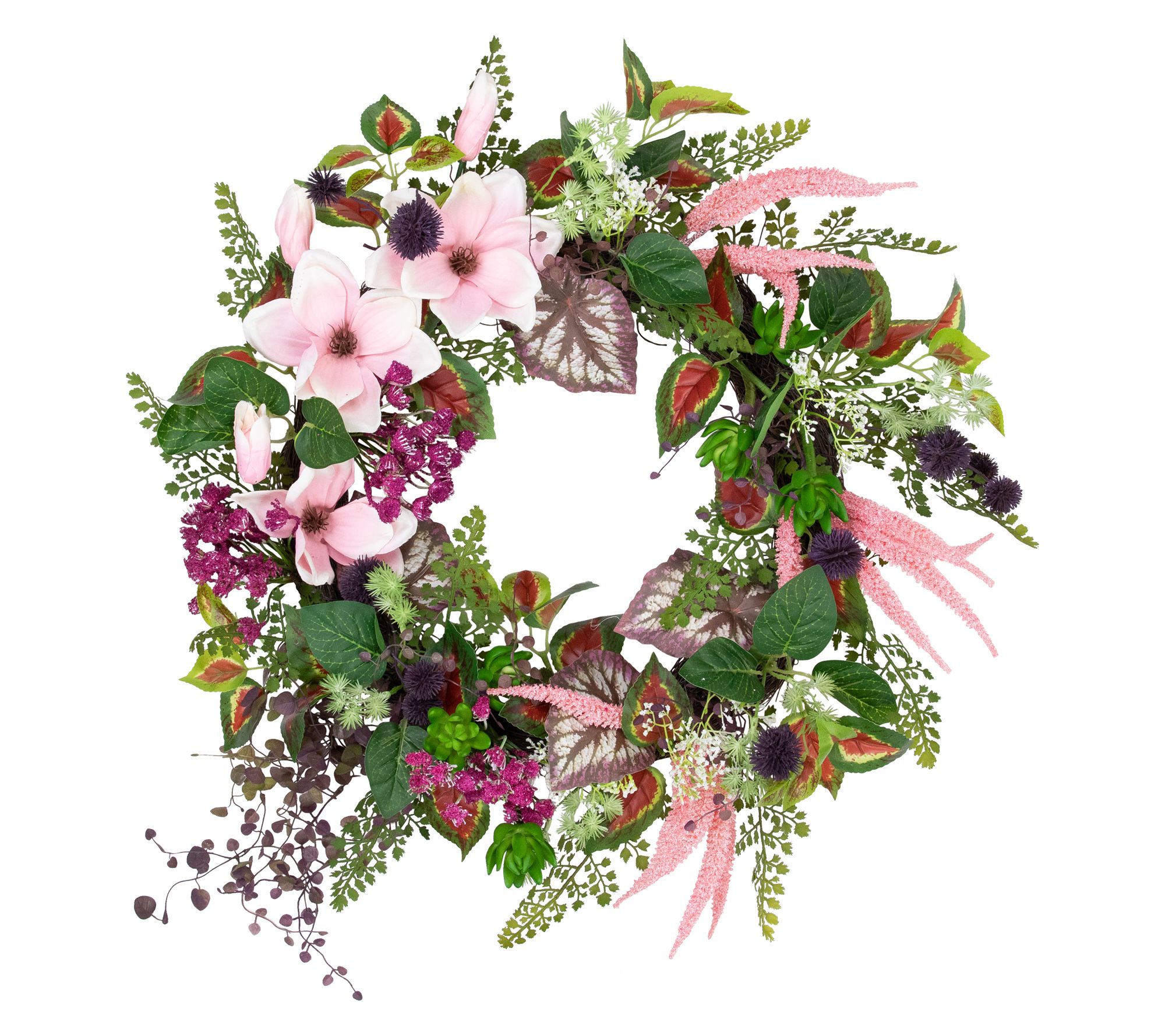 Northlight Succulent and Fern Spring Floral Wreath  24-Inch