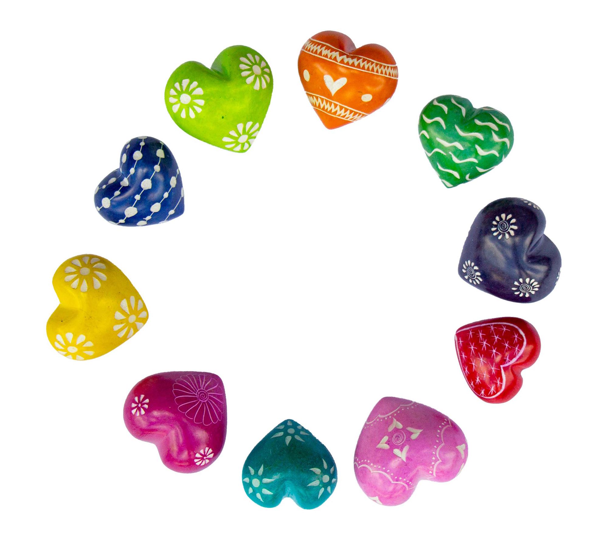 Global Crafts 10pc Carved Soapstone Hearts Mult i-Color Set