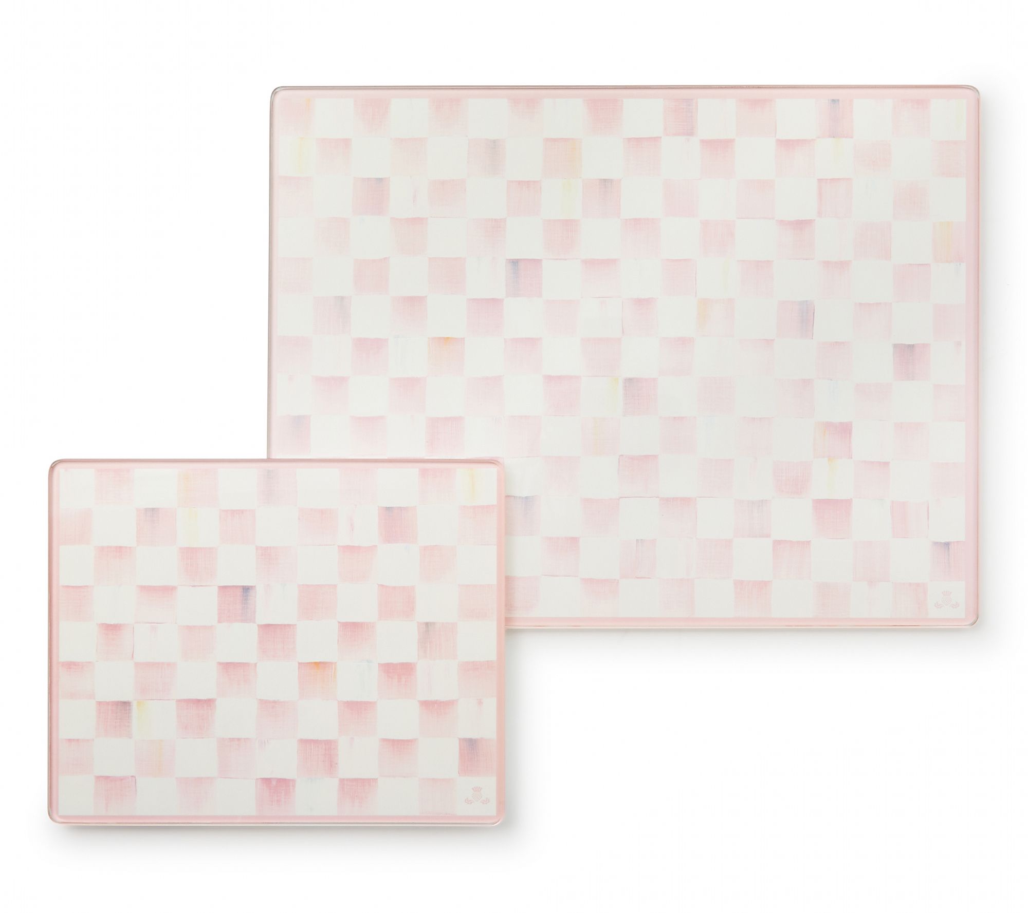 MacKenzie-Childs Set of 2 Rosy Check Glass Cutting Boards