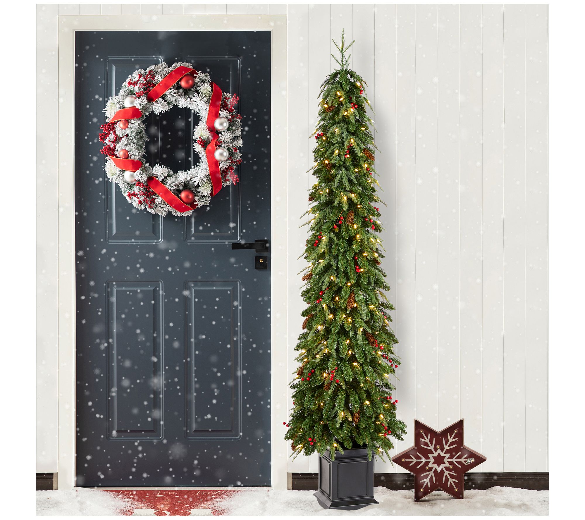 Glitzhome 7' LED Pre-Lit Green Artificial Christmas Porch Tree