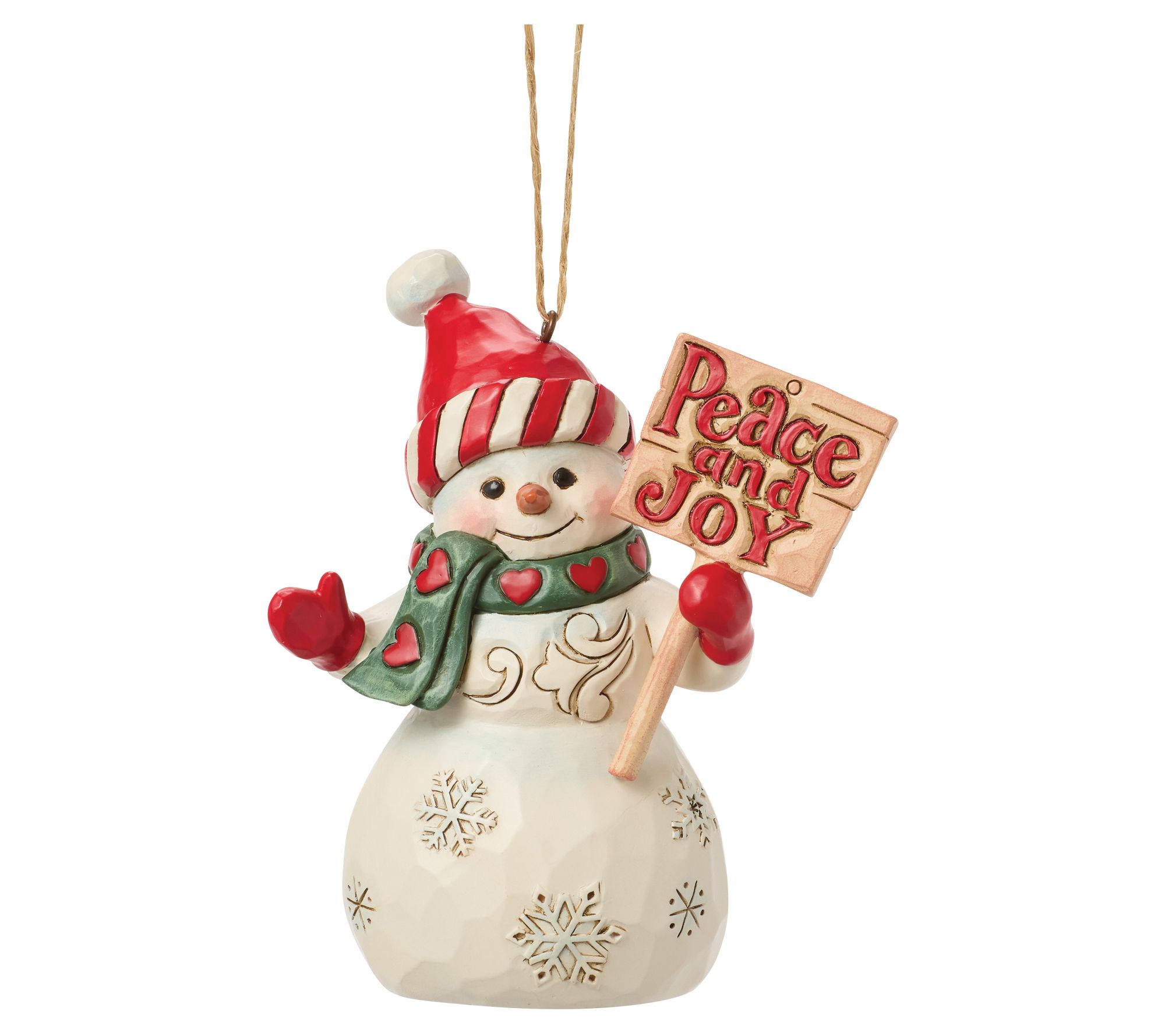 Jim Shore Heartwood Creek Snowman Peace & Joy Sign Orn 4.5in