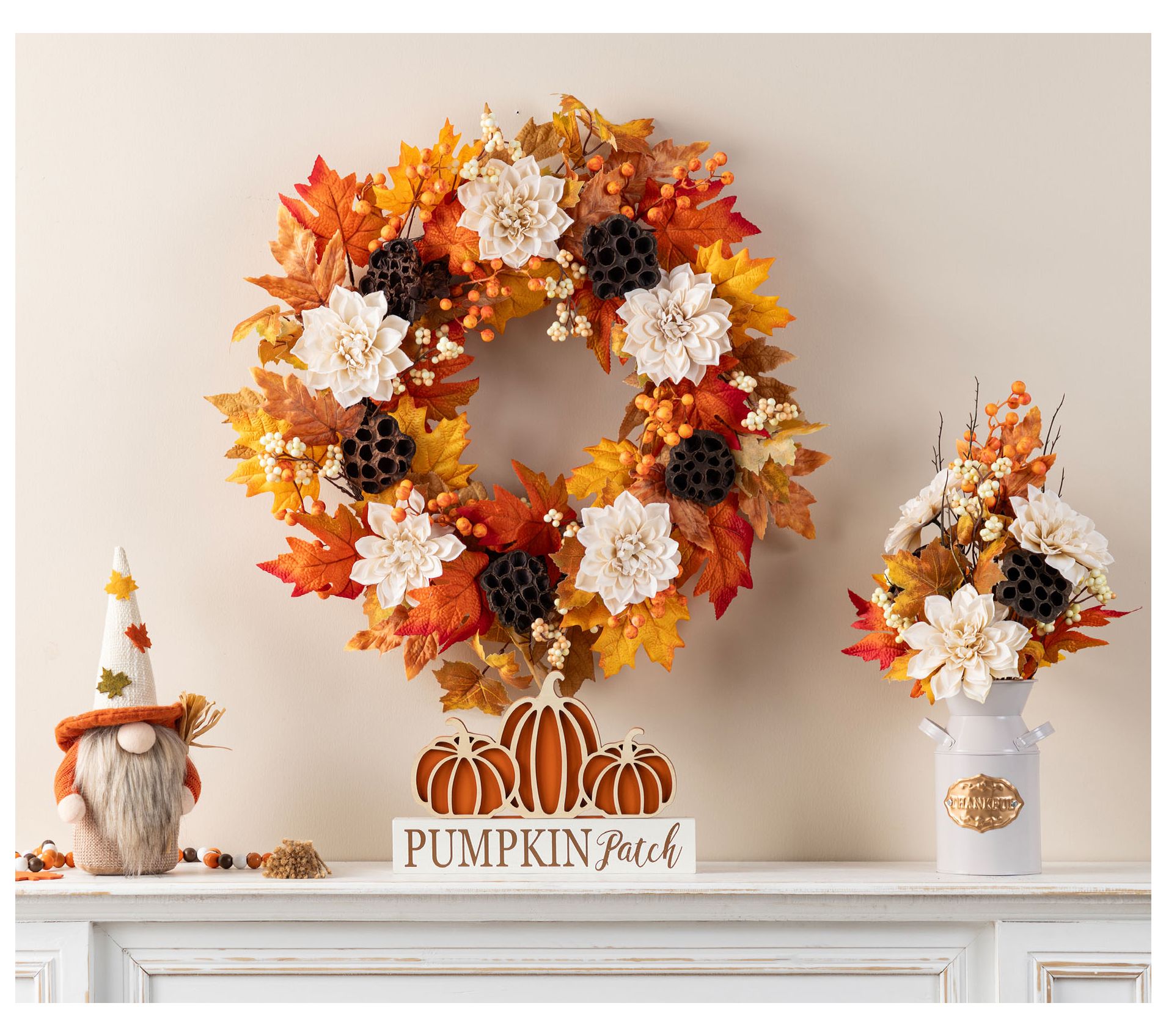 Glitzhome 24"D Fall Harvest Lotus, Lotus Pod and Berry Wreath