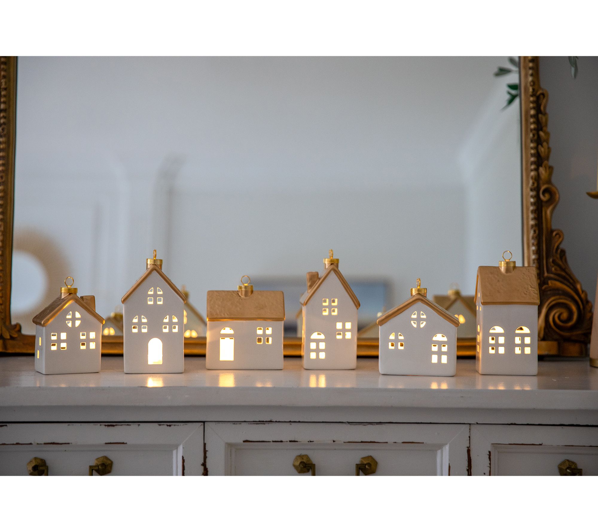 "As Is" Set/6 Ceramic Illuminated Mini Houses by Lauren McBride