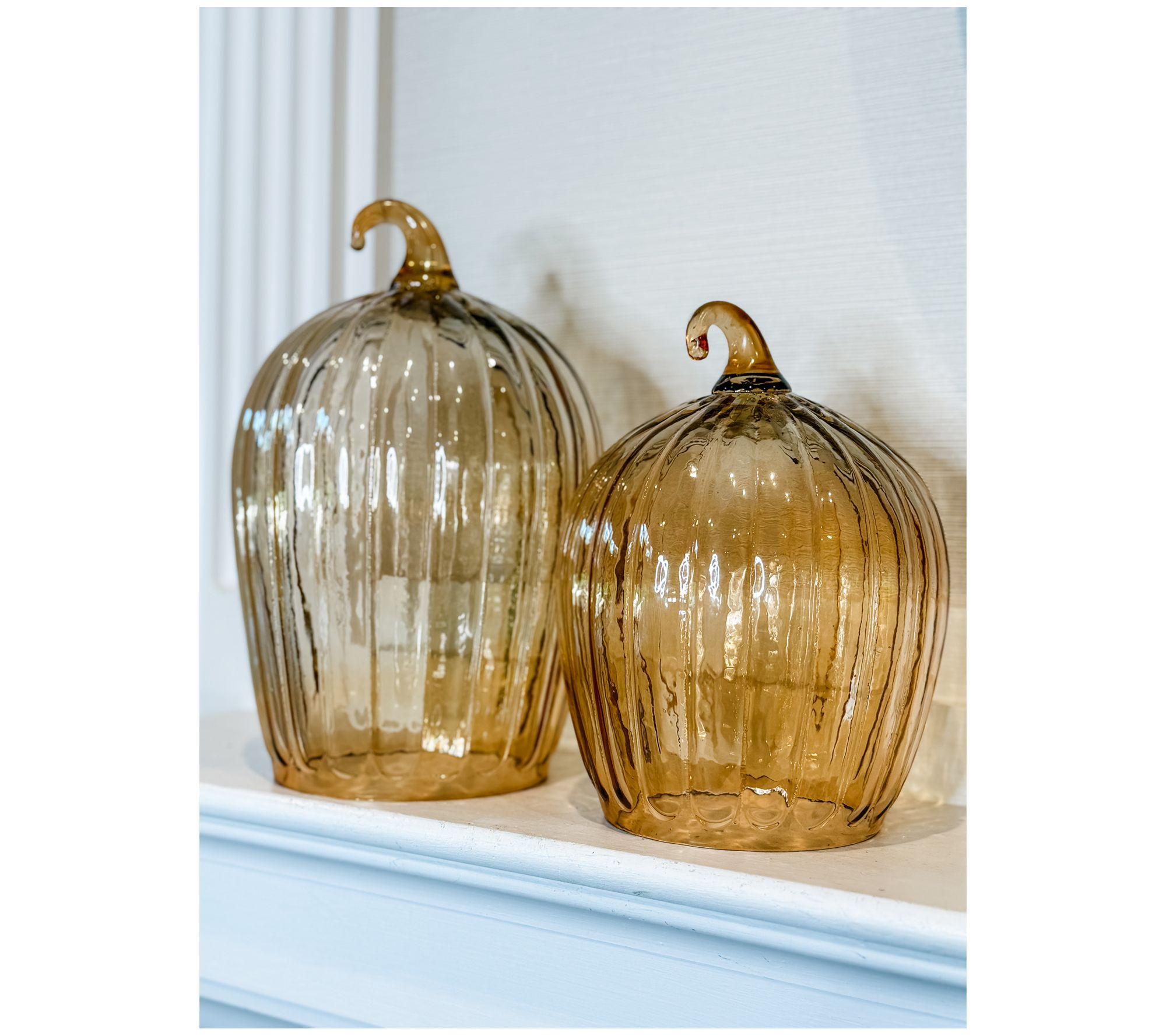 "As Is" Simply Stunning Set of 2 Glass Pumpkin Cloches by Janine Graff