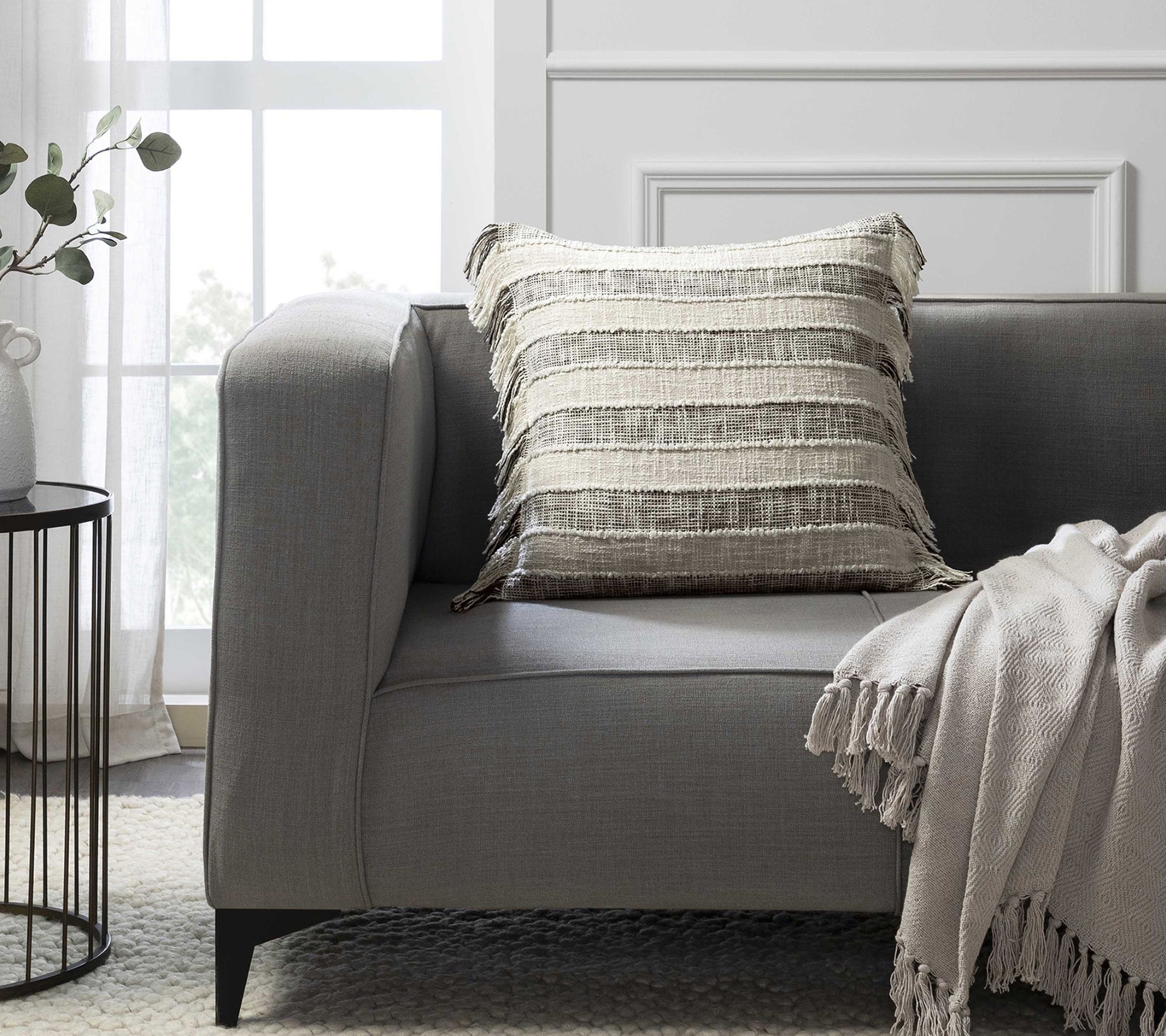 Tahari Home Ariel Black Fringe Stripe Decorative Pillow