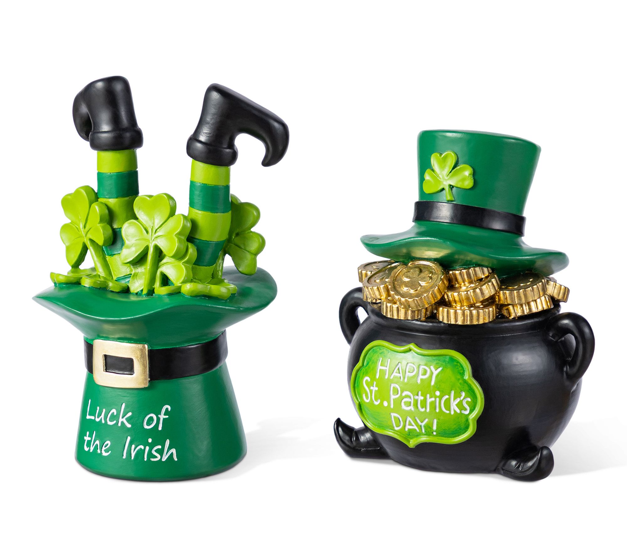 Glitzhome S/2 St Patrick's Pot of Gold & Hat Table Decor