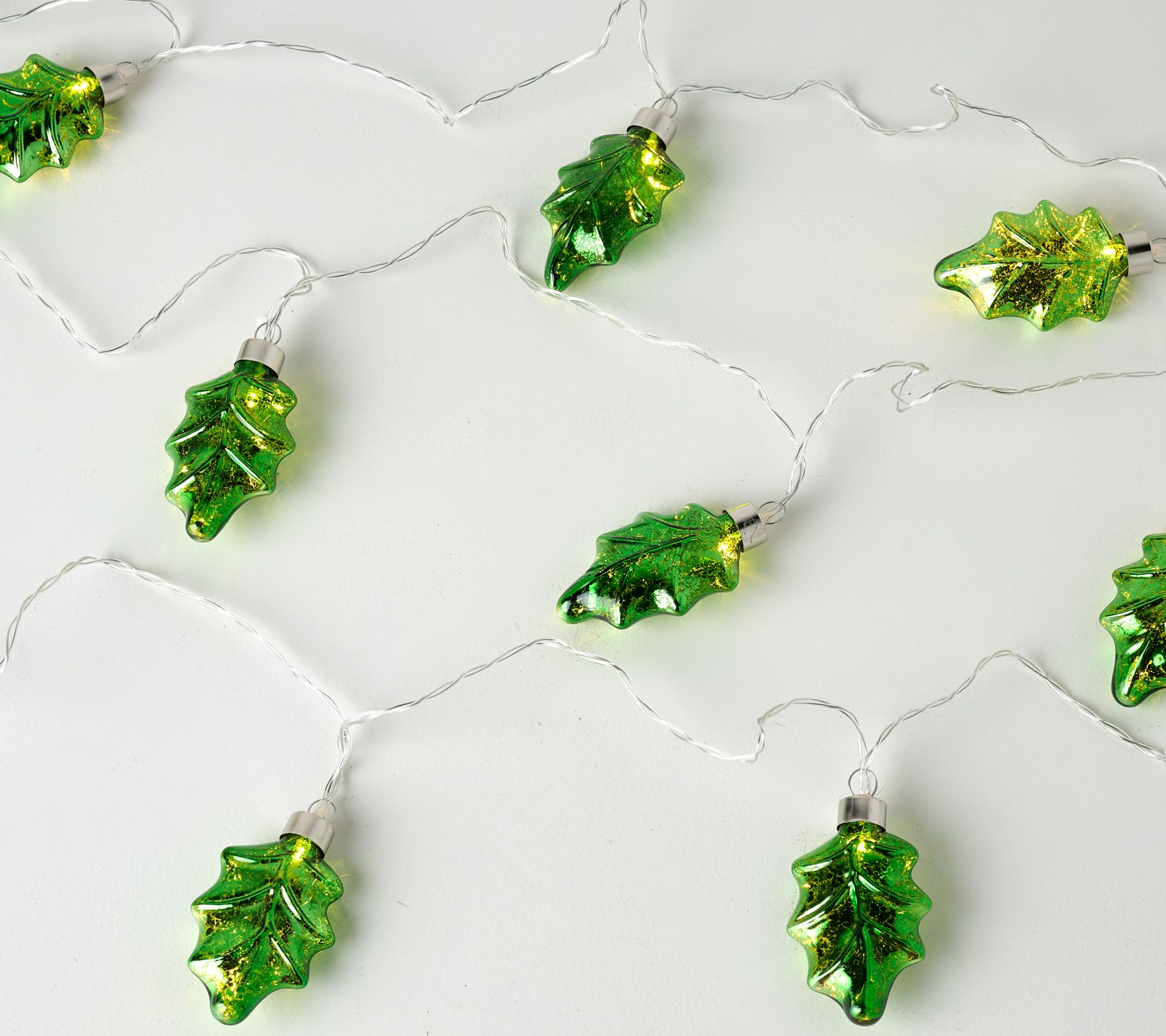 9' Holly Leaf Mercury Glass Light String by Valerie