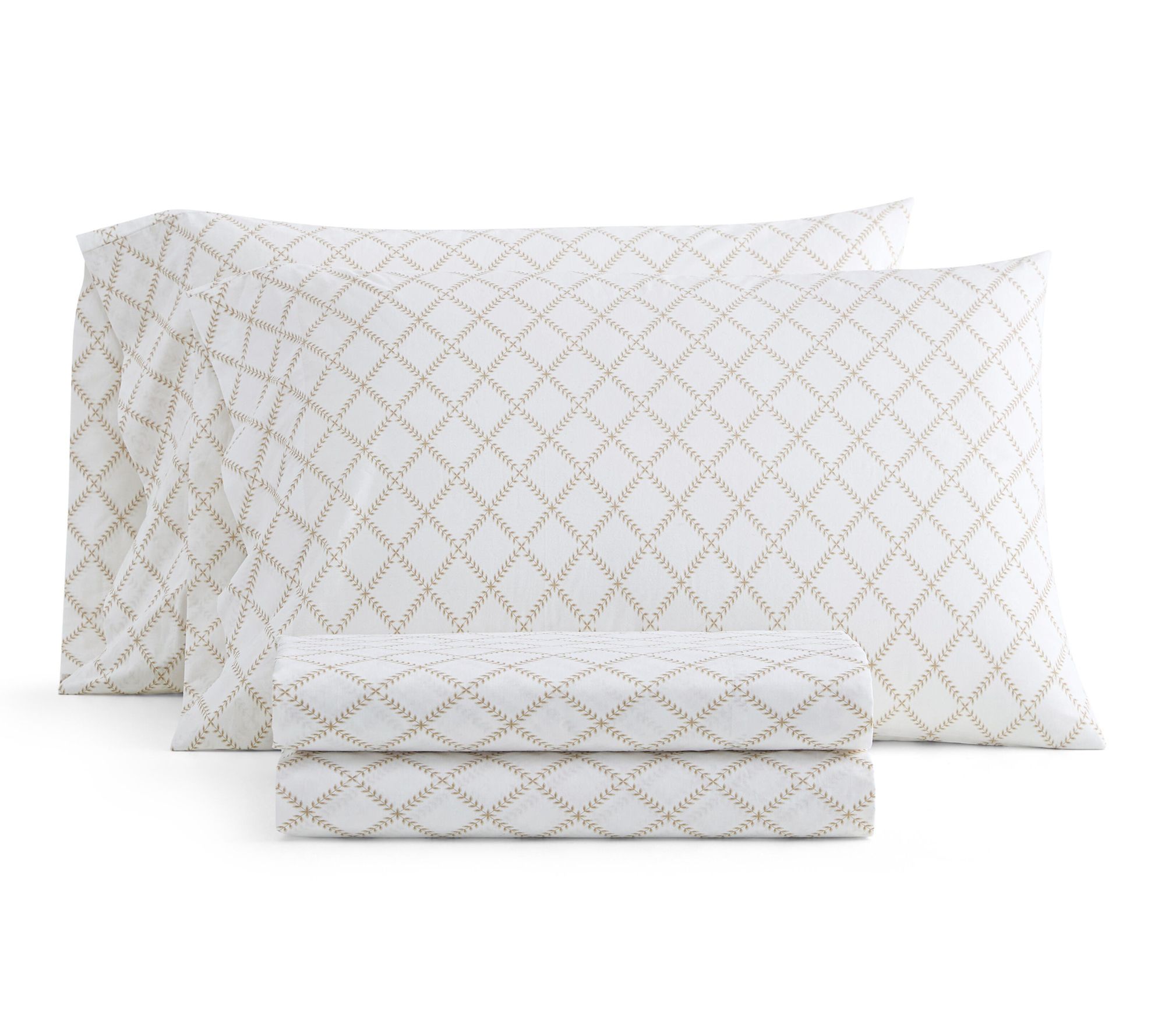 Martha Stewart Leaf Trellis White/Beige CottonKing Sheet Set