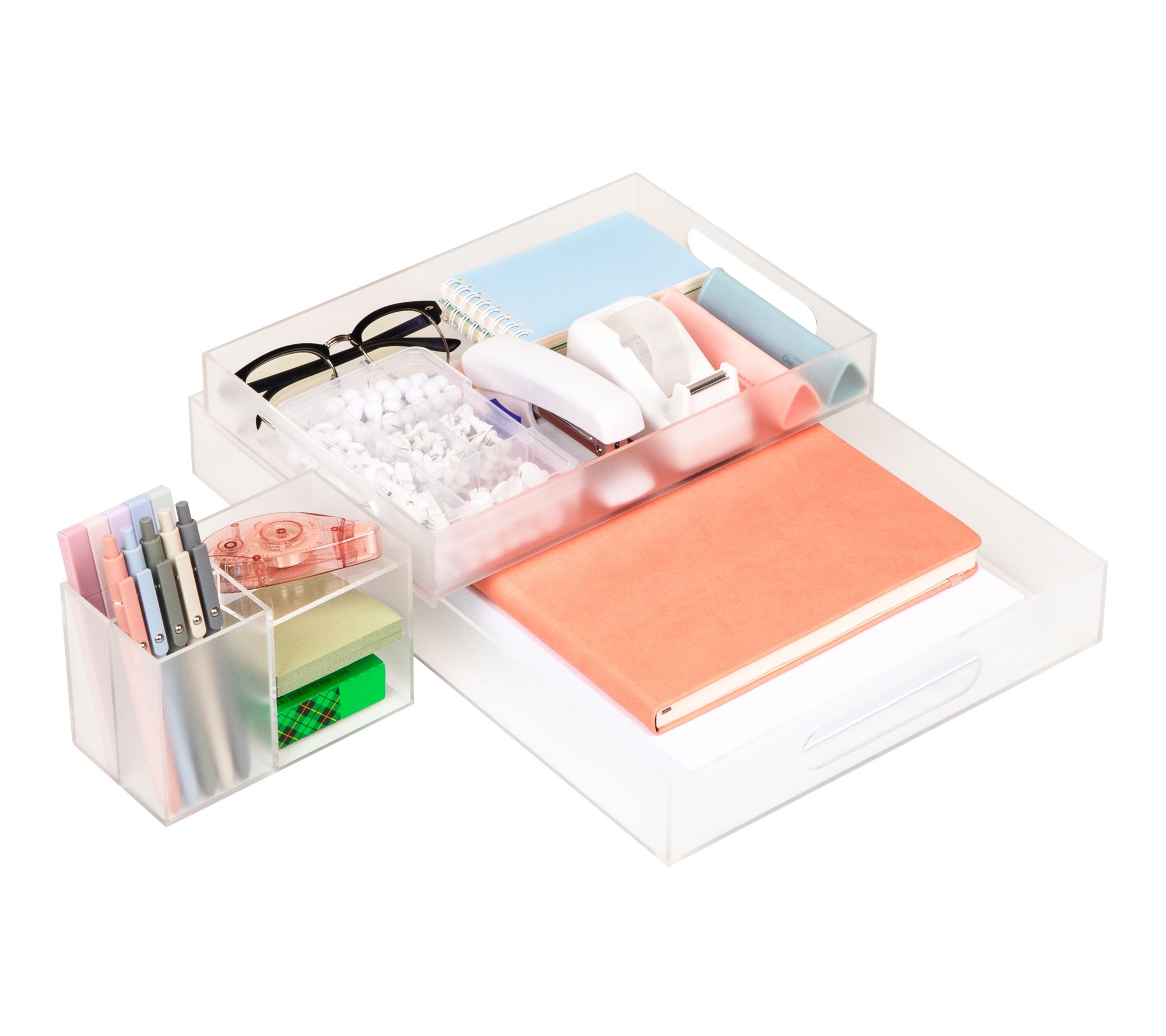 Mind Reader 3-Piece Acrylic Desktop Organizer Set, Clear