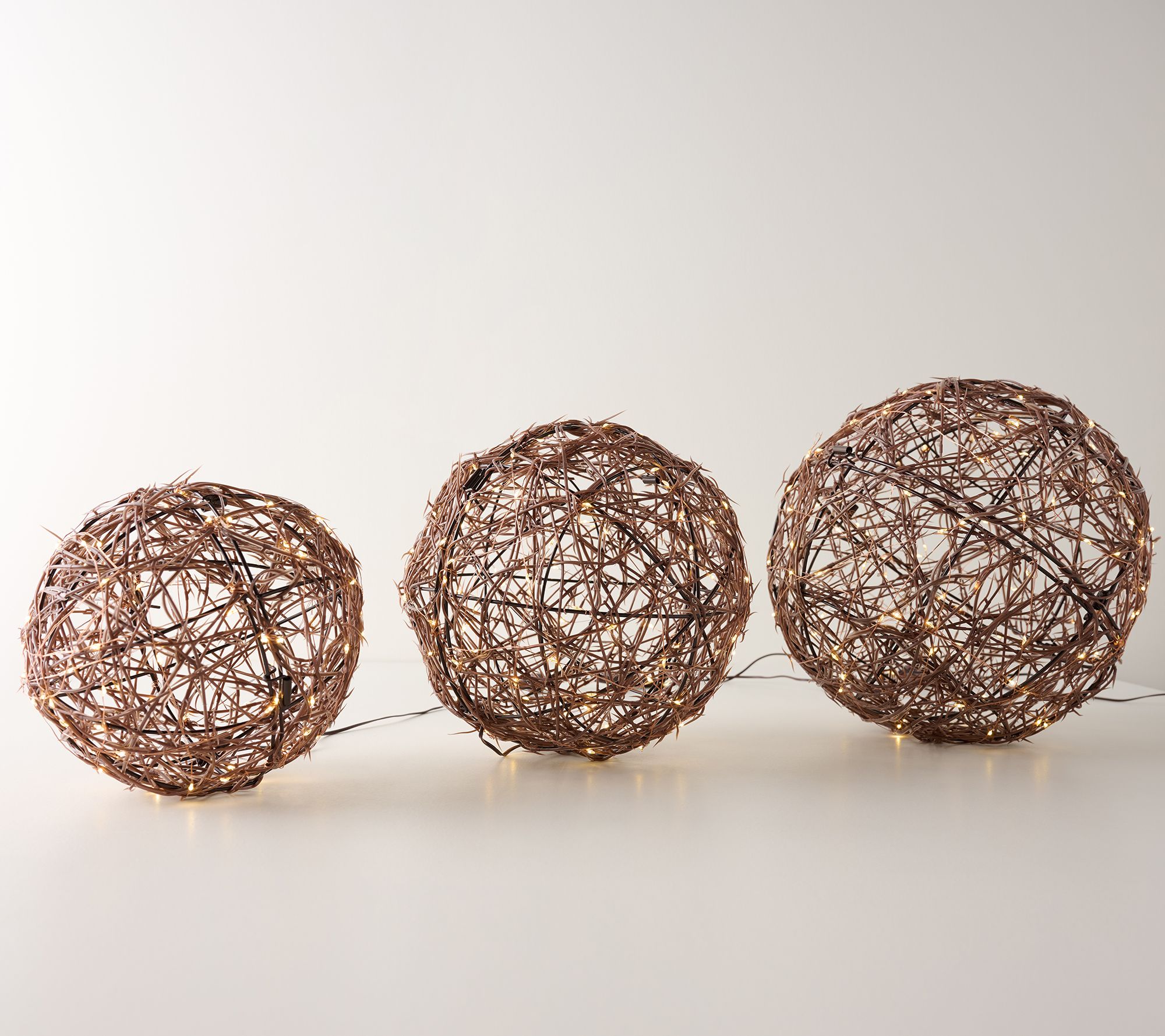 "As Is " Home Reflections In/Outdoor Set of 3 Lit Rattan Balls