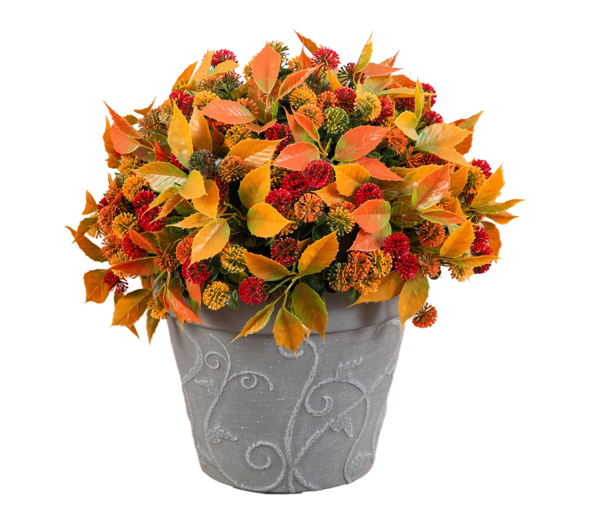 15.5-in  Mixed Fall Mum in Gray Planter by Nearly Natural