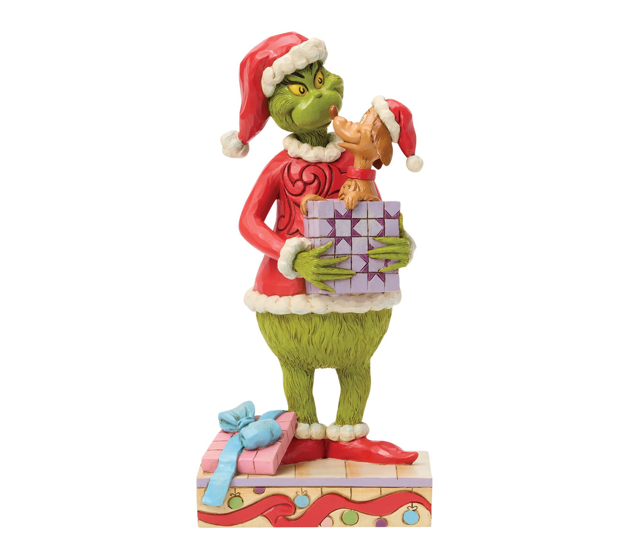 Jim Shore Grinch Holding Gift with Max Figurine 9.5in H