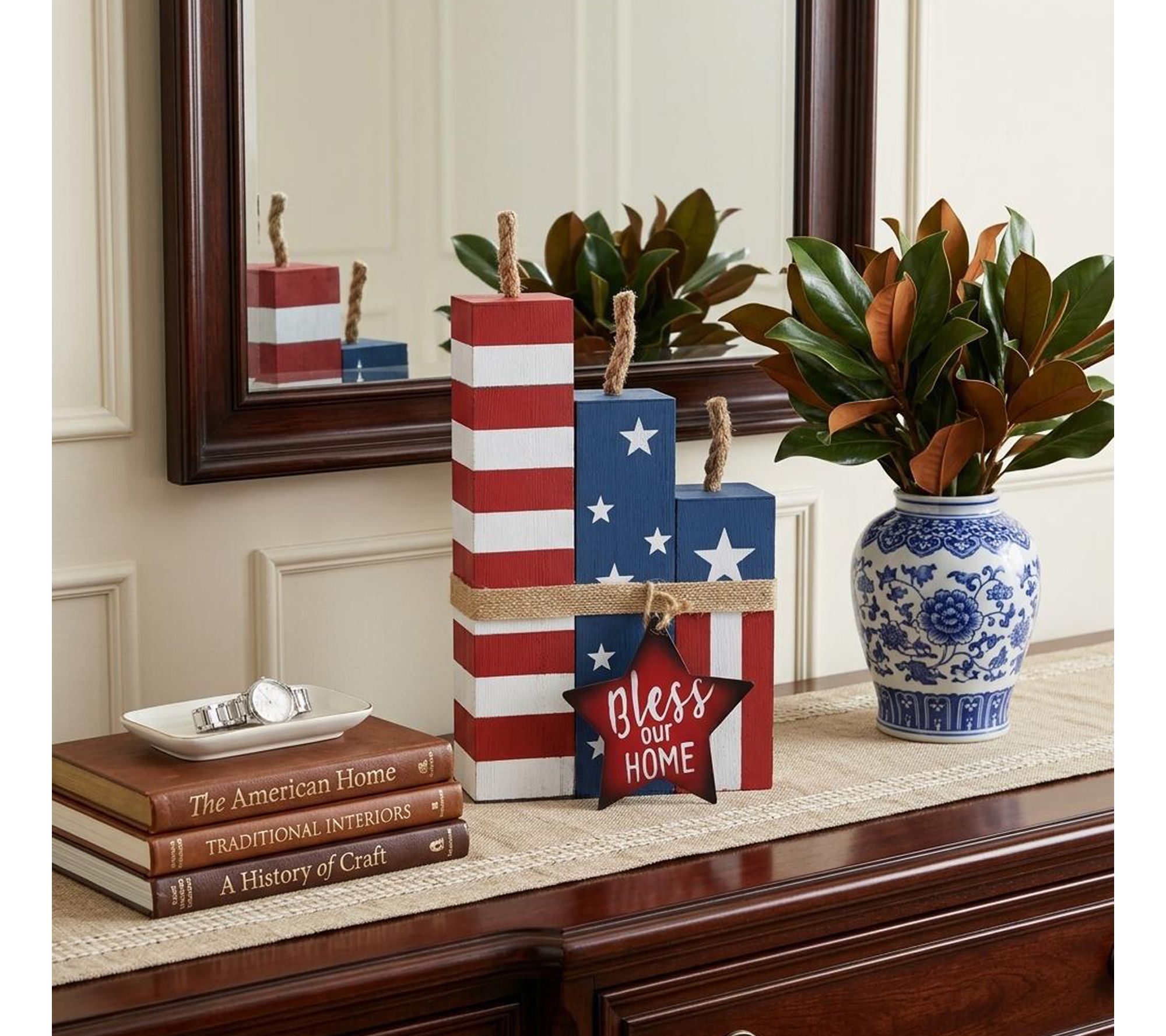 HomeRoots 14" Red White Blue Bless Our Home Sign