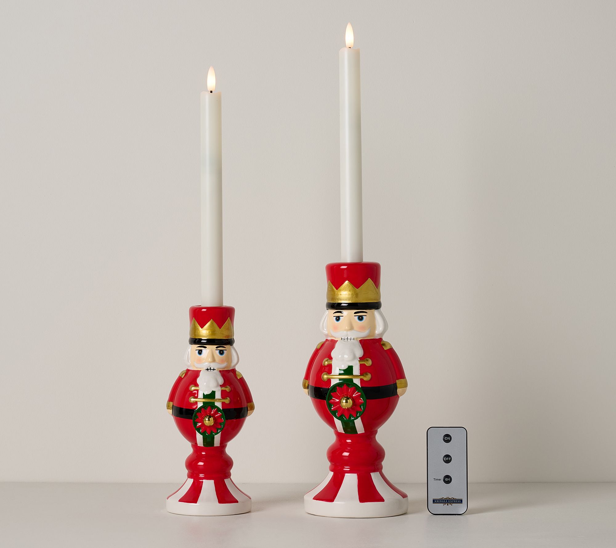 "As Is" Kringle Express S/2 Holiday Taper Holders with Tapers