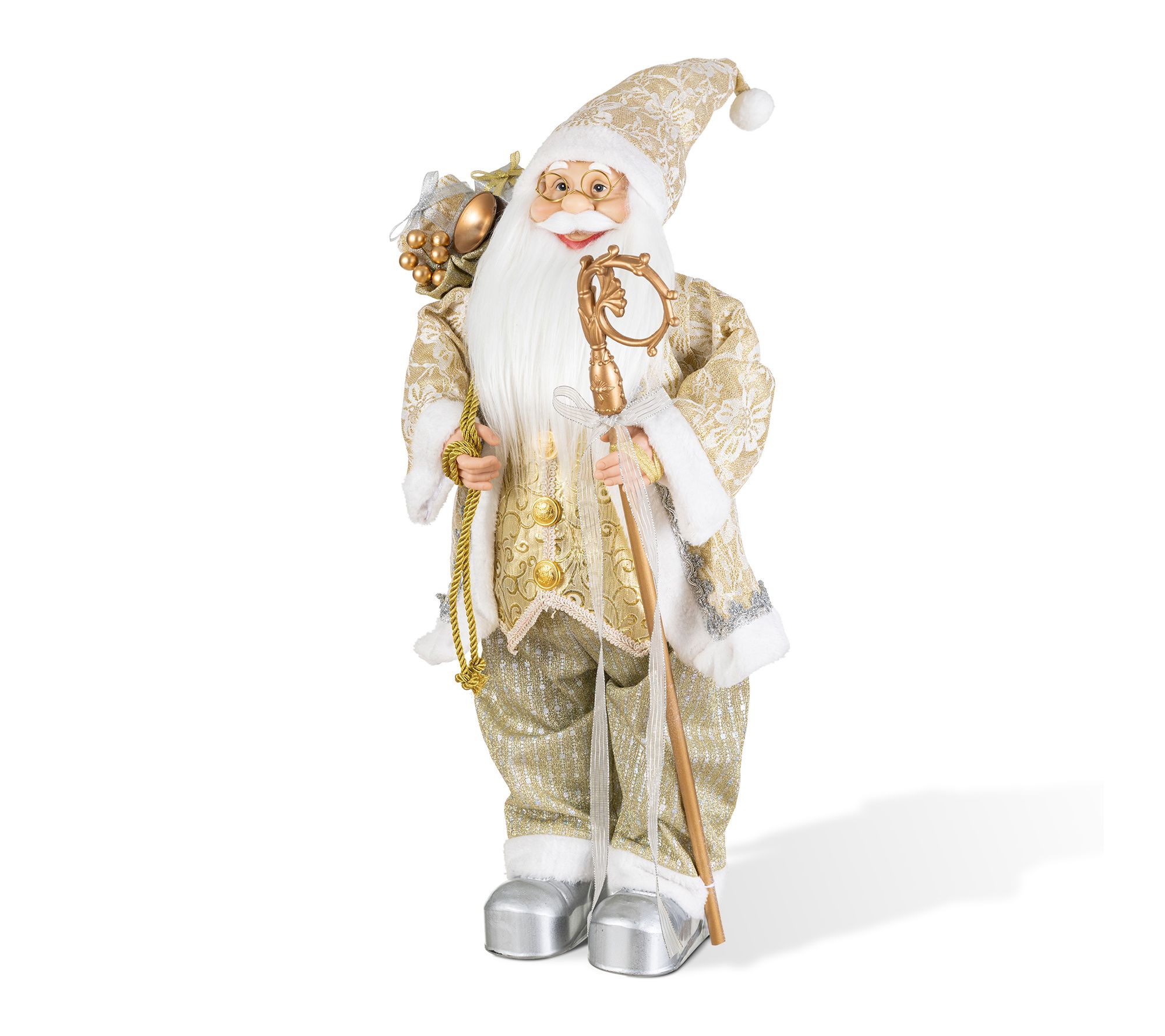 Glitzhome 24"H Faux Fur Christmas Santa Figurine