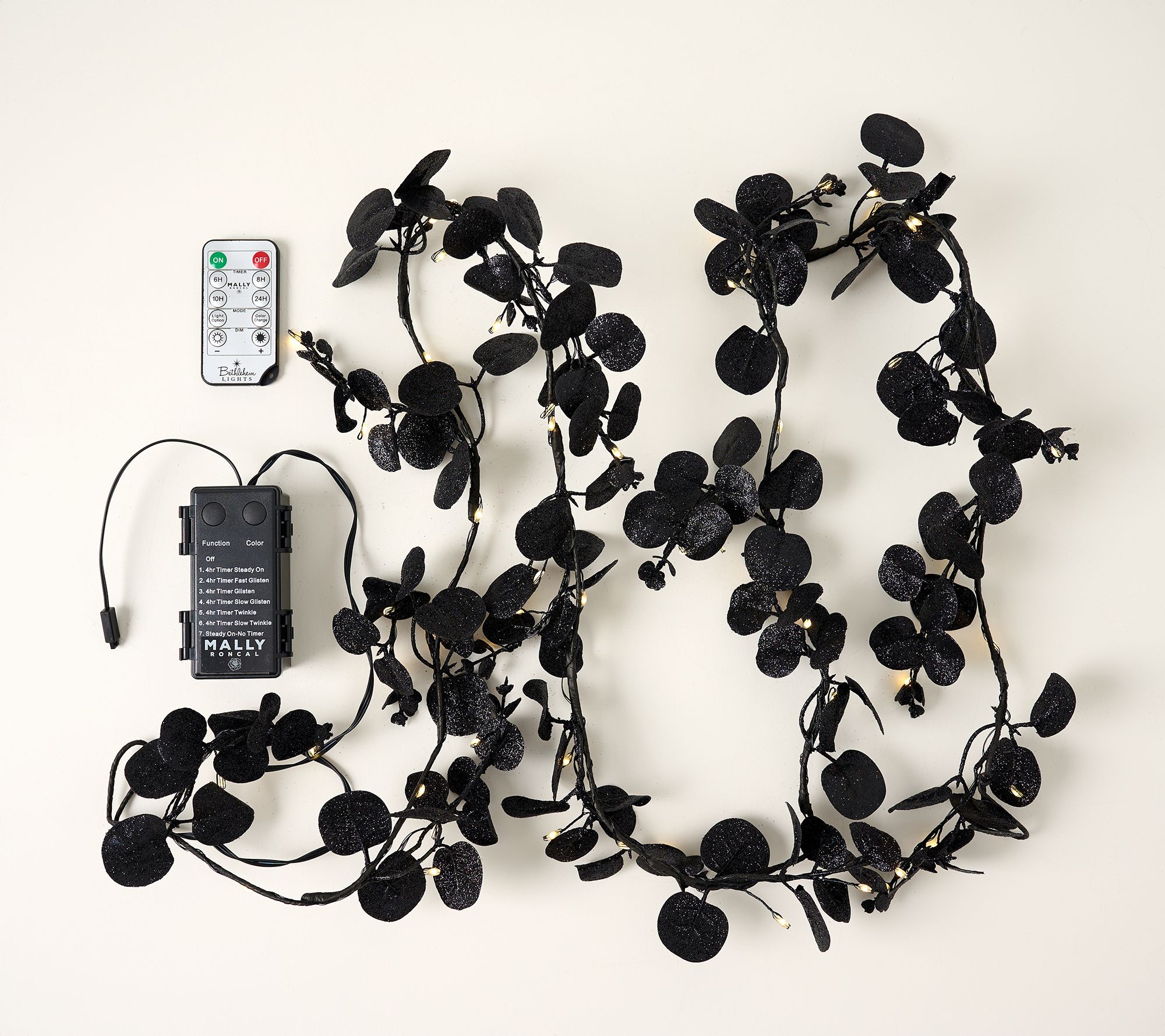 "As Is" 6' Black Eucalyptus LED Fairy Lights by Mally Roncal