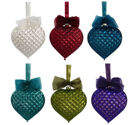 Set of 4 Heart Strings Jeweled Glass Ornaments by Valerie 