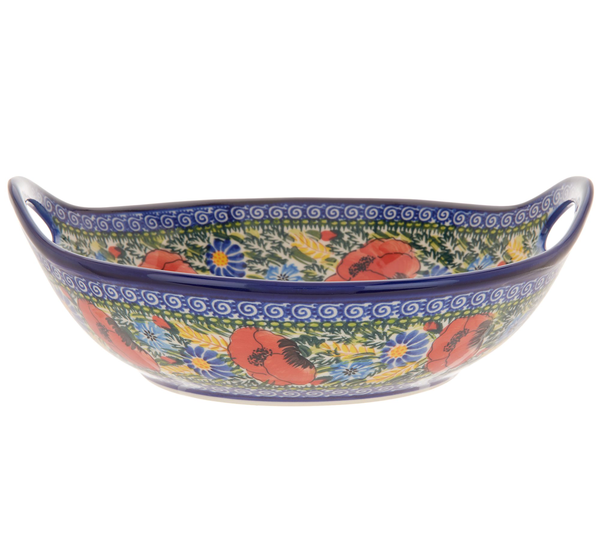 "As Is" Lidia's Polish Pottery HandPainted 10" Pasta Bowl with Handles
